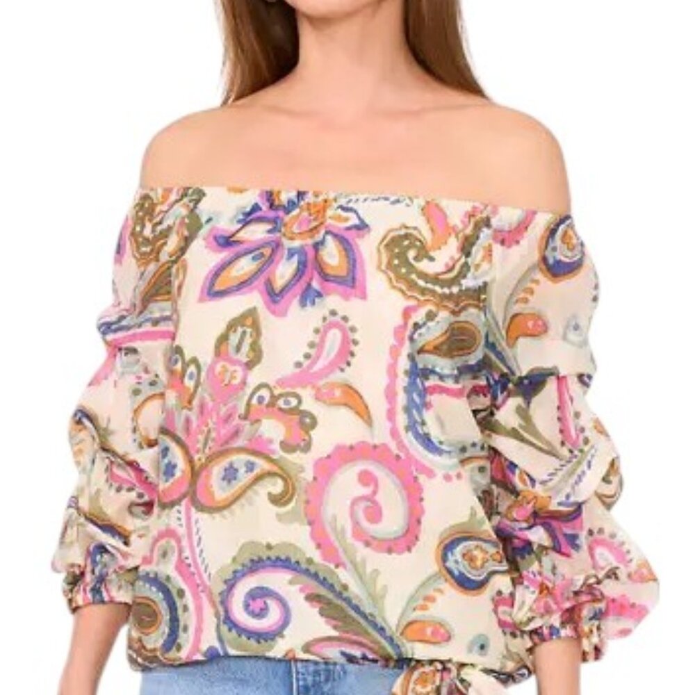 Vince Camuto Women's Off the Shoulder Paisley Cha Cha Blouse NWOT - Picture 3 of 3